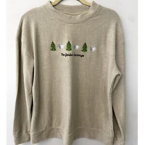 J America Terry Cloth Embroidered "The Garden Exchange" Crewneck Sweater L